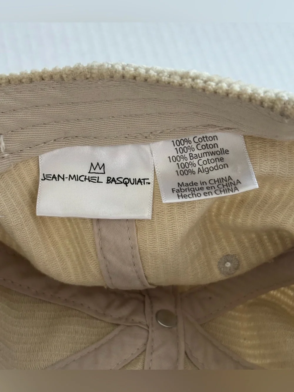 Jean Michel Basquiat Rare Corduroy Strap Back Dad Cap - Beige All Cotton